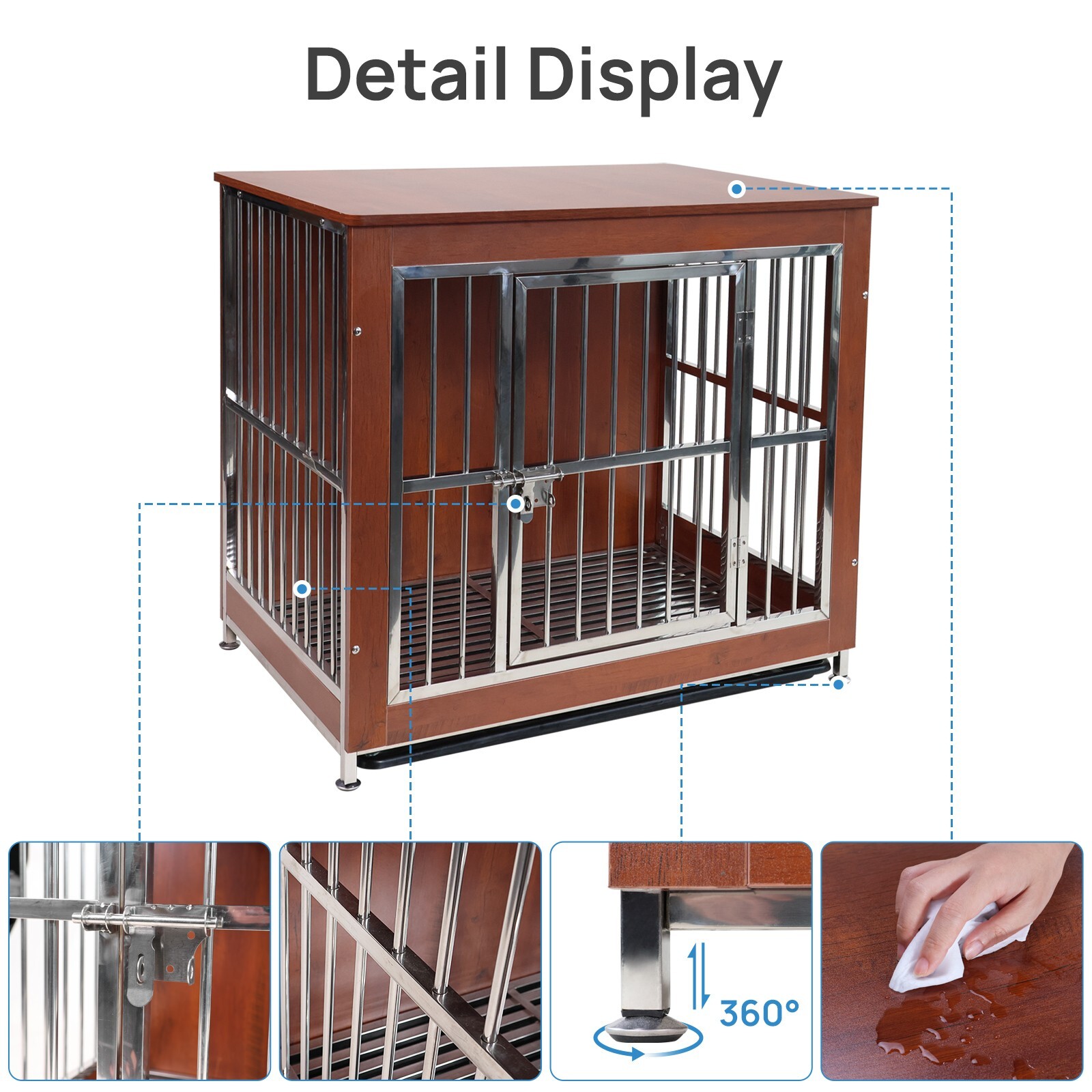 38" Wooden Dog Cage Heavy Duty Pet Crate Kennel Metal Cage End Table Furniture