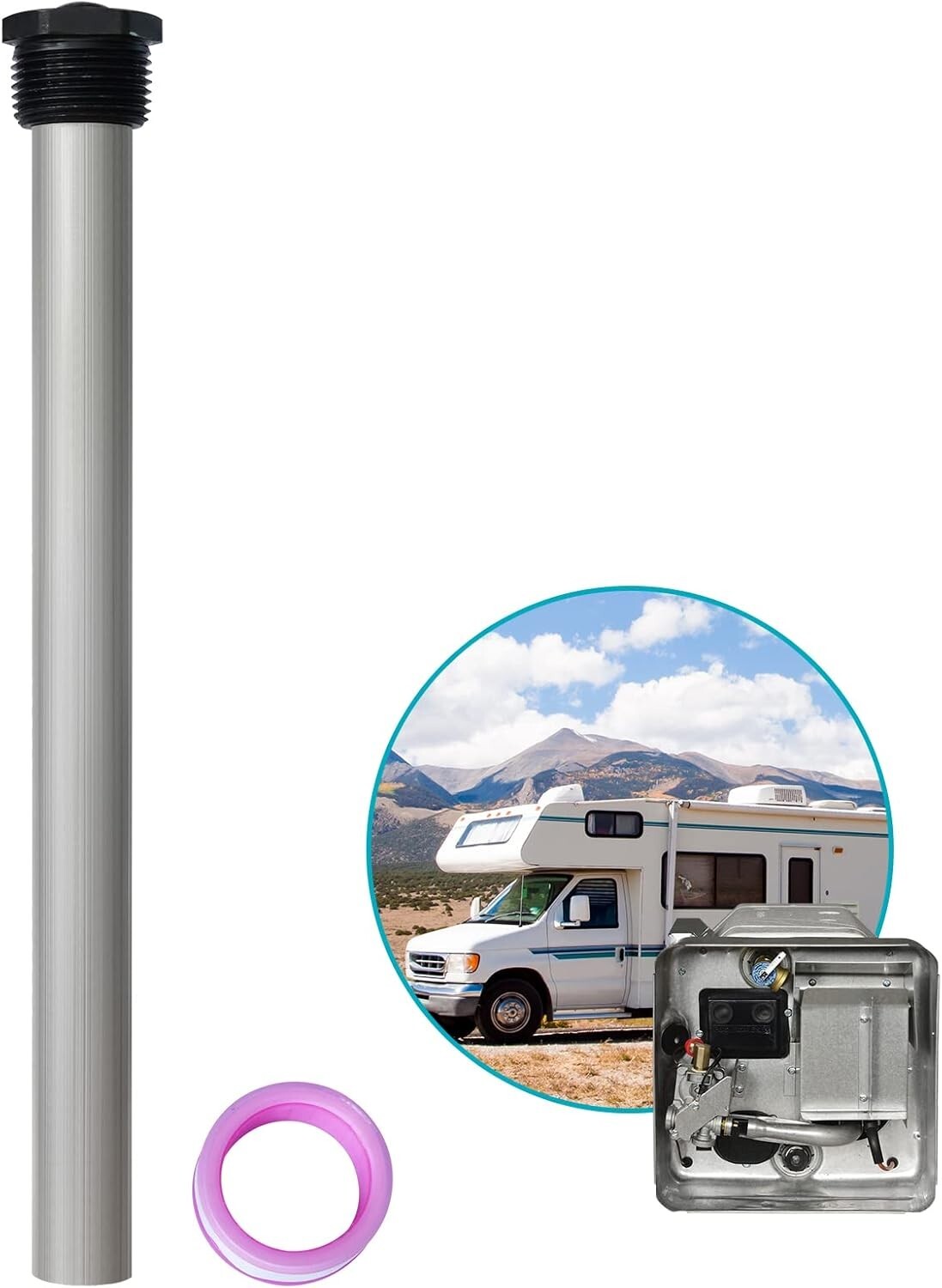 2-Pack Magnesium Anode Rod for RV Water Heater + PTFE Tape For Suburban