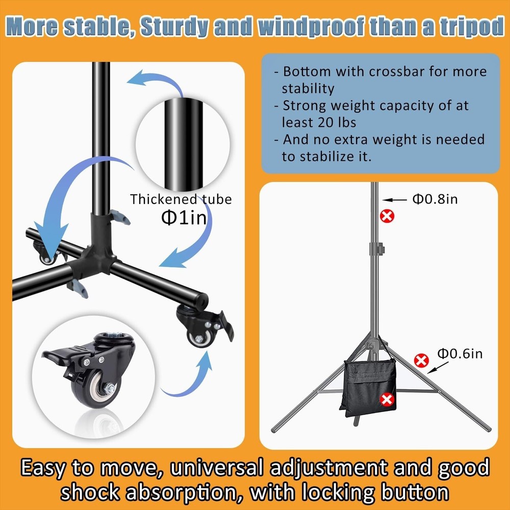 Versatile Heavy Duty Backdrop Stand, with Wheels, 10 * 7ft Adjustable Background