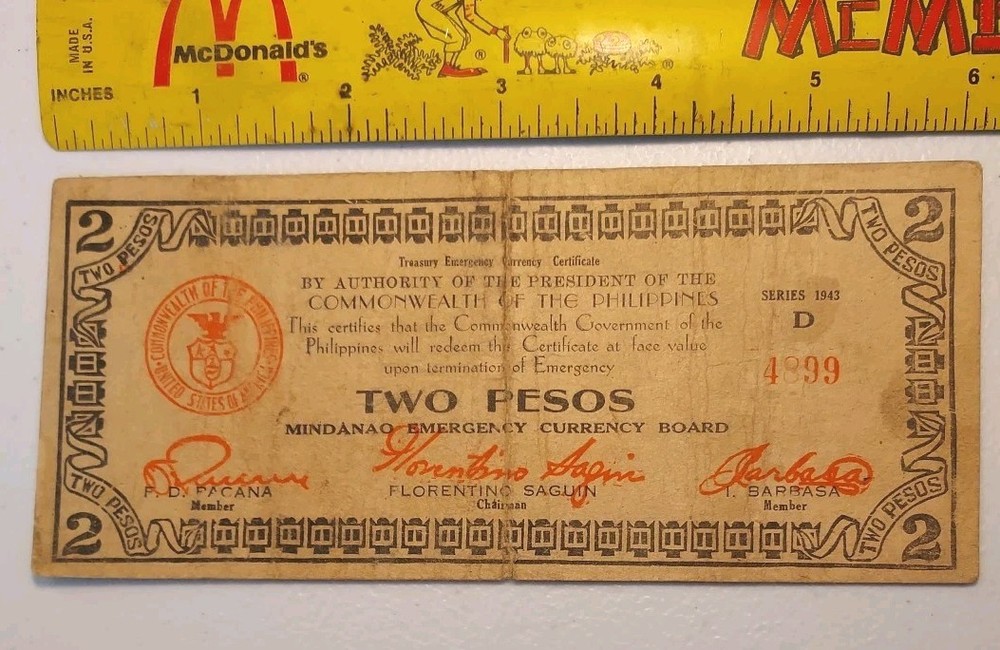 1943 Philippines Mindanao 2 Pesos Guerilla Note Series D