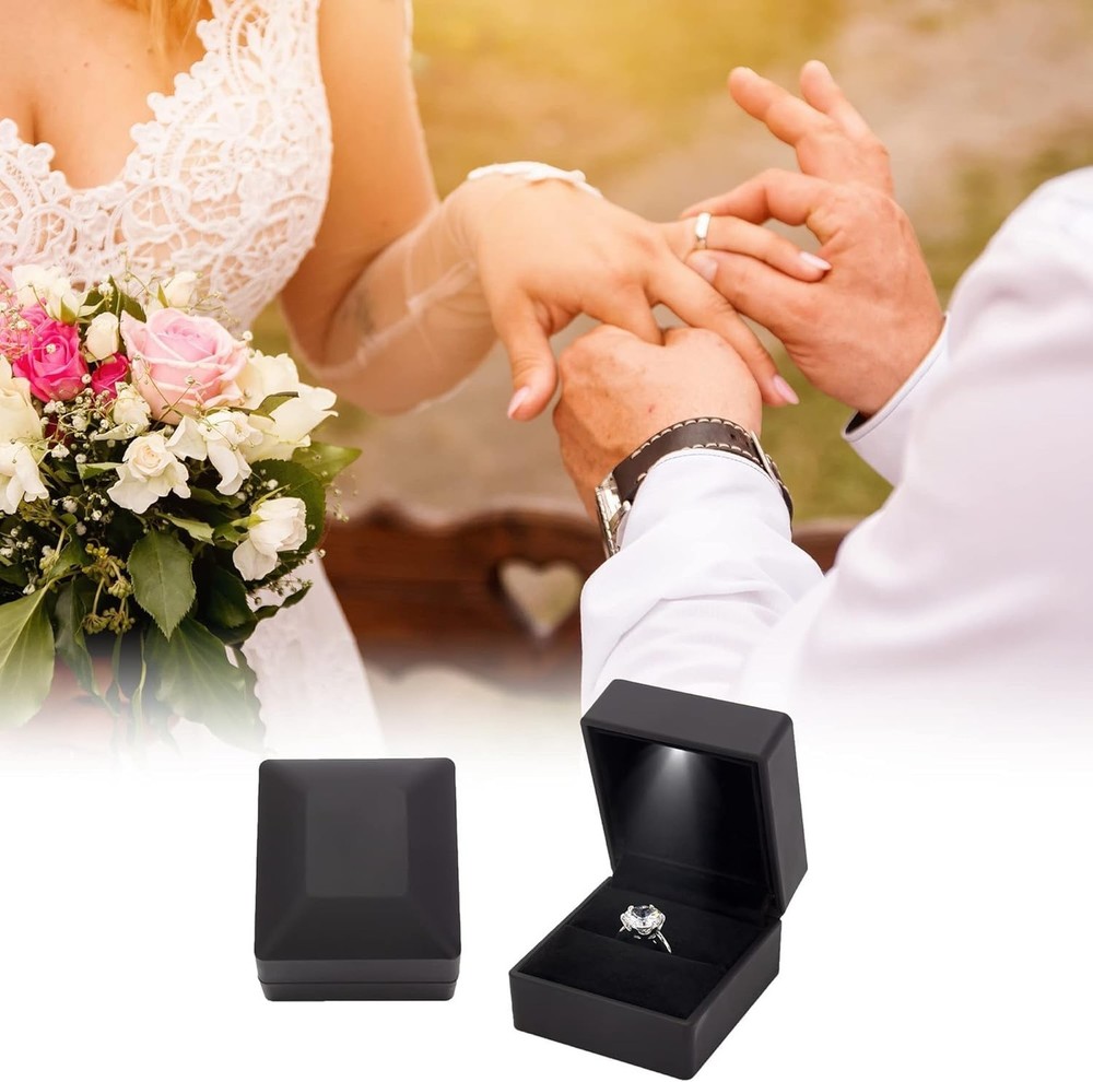 Luxury Ring Box with LED Light, Ring Box for Proposal,Engagement,Wedding,Squa...