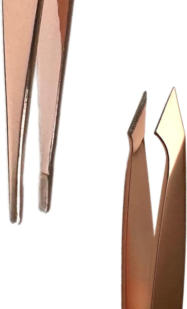 2pc Compact Tweezers Set – Multipurpose Mini Slanted & Pointed Rose Gold