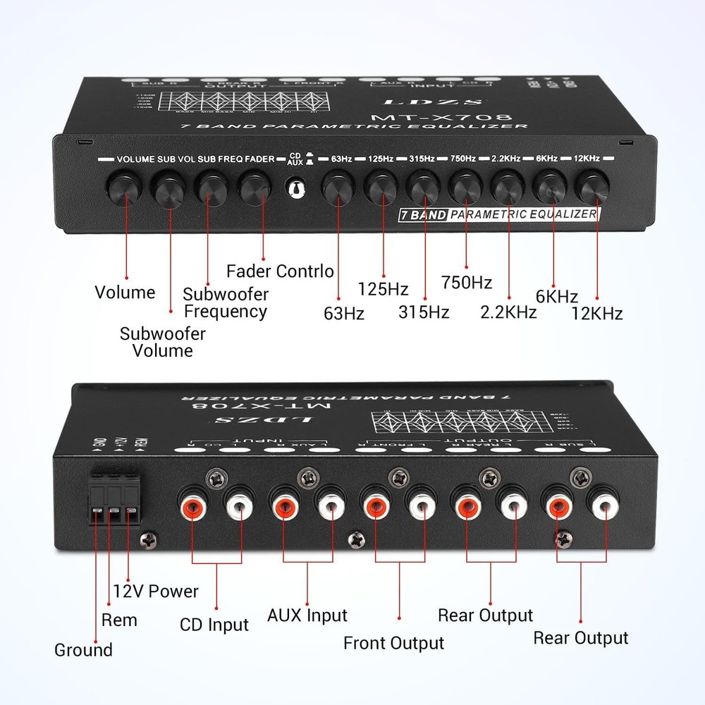 7-Band Car Audio Equalizer, Adjustable 7 Bands EQ Car Amplifier Graphic Equal...