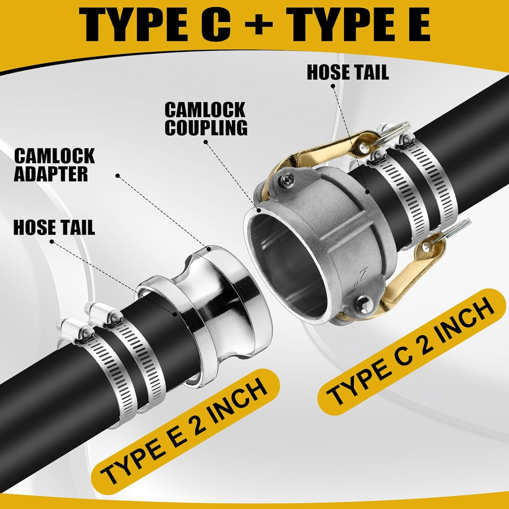 2 Set 2 Inch Camlock Fitting Kit Type C & E Aluminum Hose Coupler Set 50mm