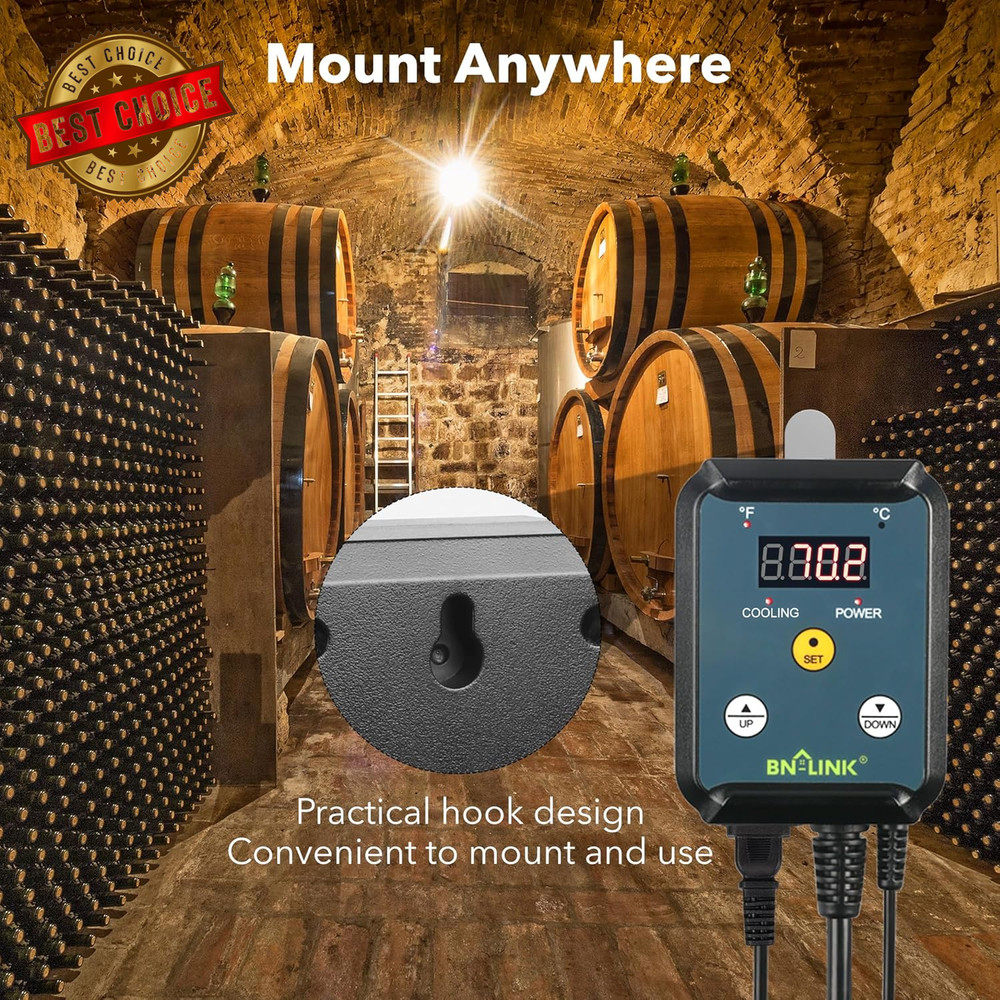 Digital Cooling Thermostat Controller, Temperature Controlled Outlet for Attic F