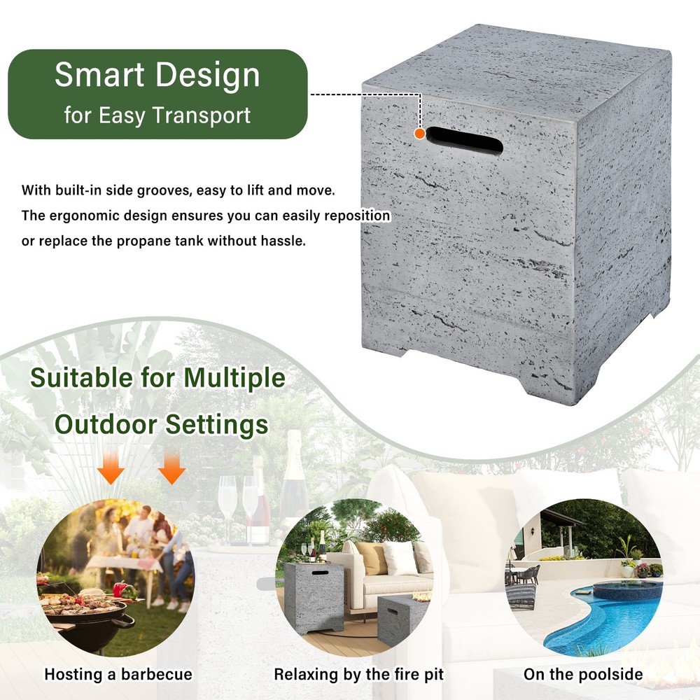 24'' Square MGO Fire Pit Set Propane 40000 BTU Outdoor Fire Pit Table