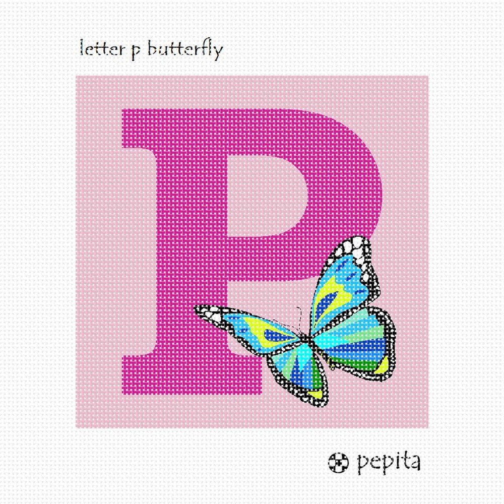 Letter P Butterfly Needlepoint Kit or Canvas