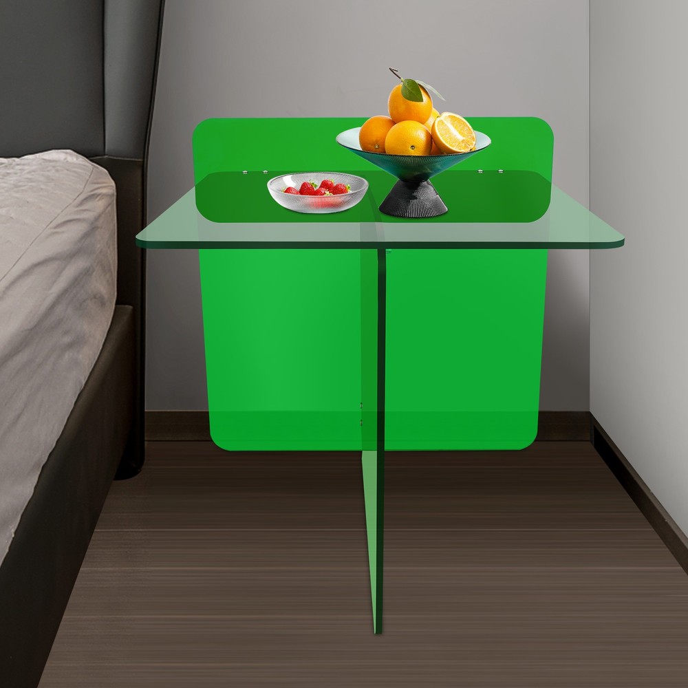 Acrylic Side Table, End Table, Free Standing Green Modern Bedside Table