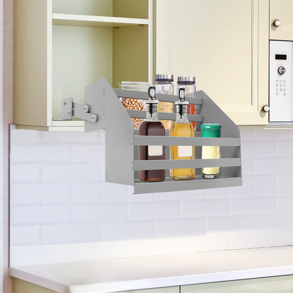Pull Down Cabinet Organizer 2 Tier Pull-Out Cabinet Wall Shelf Spice Dishes Rack