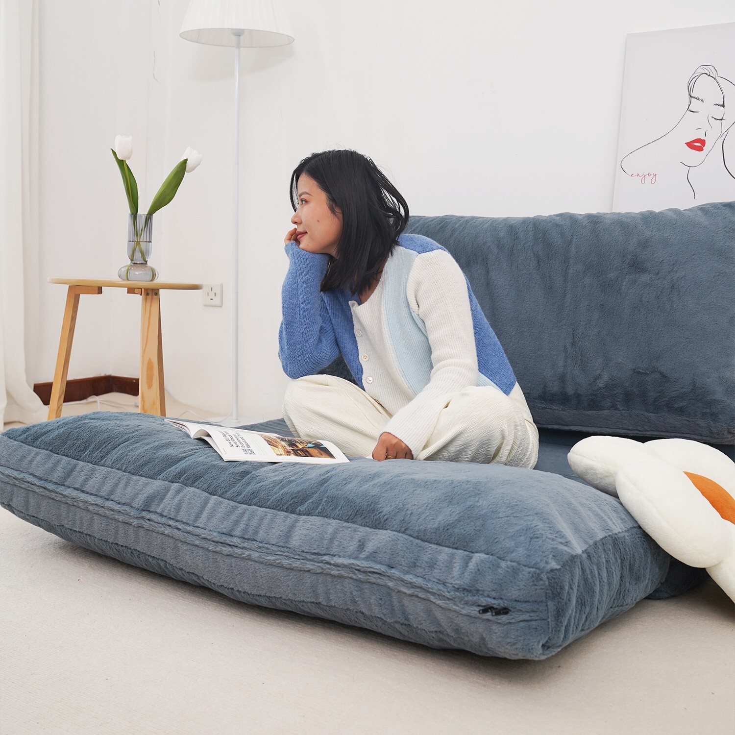 N&V Foam Foldable Sofa, Foam Filling Folding Sofa Bed, Bean Bag Floor Bed Sofa