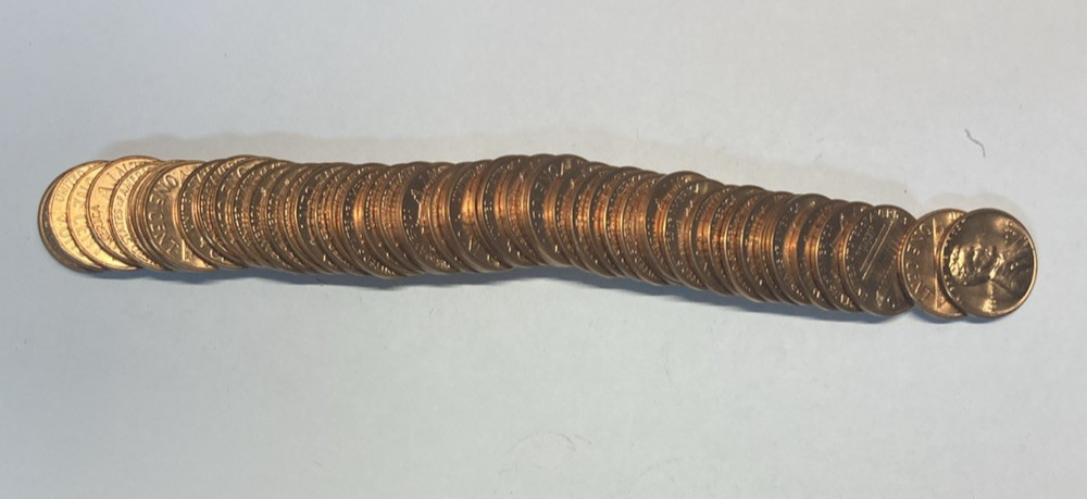 1960-D Lincoln Cent .01, 50 Coin Roll. Choice Unc. Small Dates.