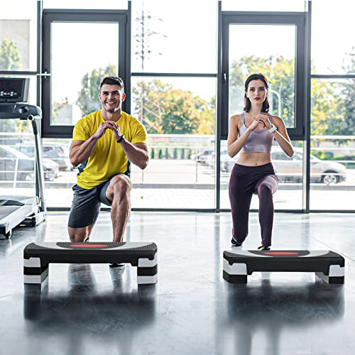 31" Aerobic Exerciser Step Platform with 4 Risers, 4"-6"-8" Adjustable Height Ex