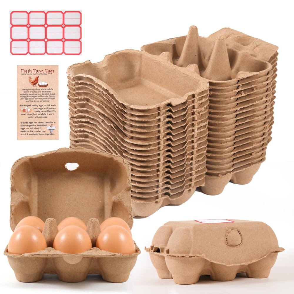 Half Dozen Egg Cartons Bulk 6 Count Empty Natural Paper Pulp Reusable 40 Pack