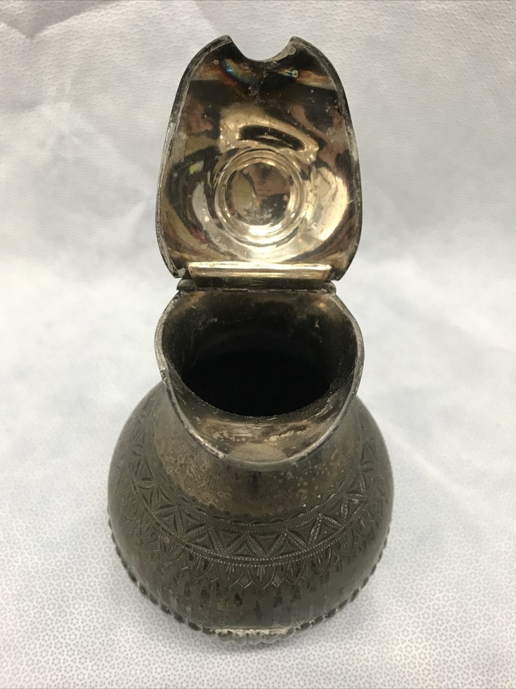 Vintage Silver Plated Hinged Lid Pitcher 7.5” Tall