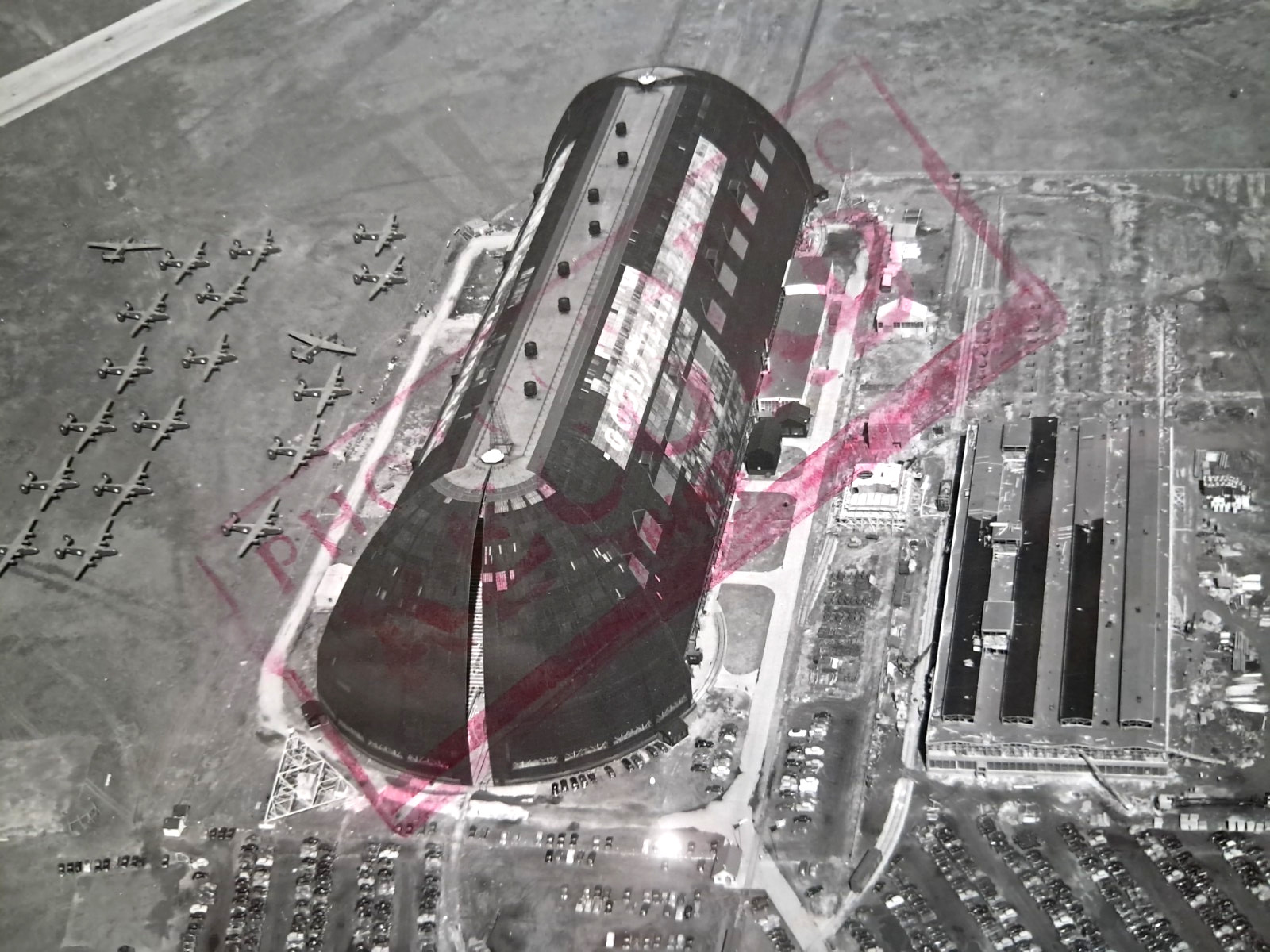 Aerial View from Blimp Goodyear Zepplin Hanger c1970s Real 8X10 Photo RARE