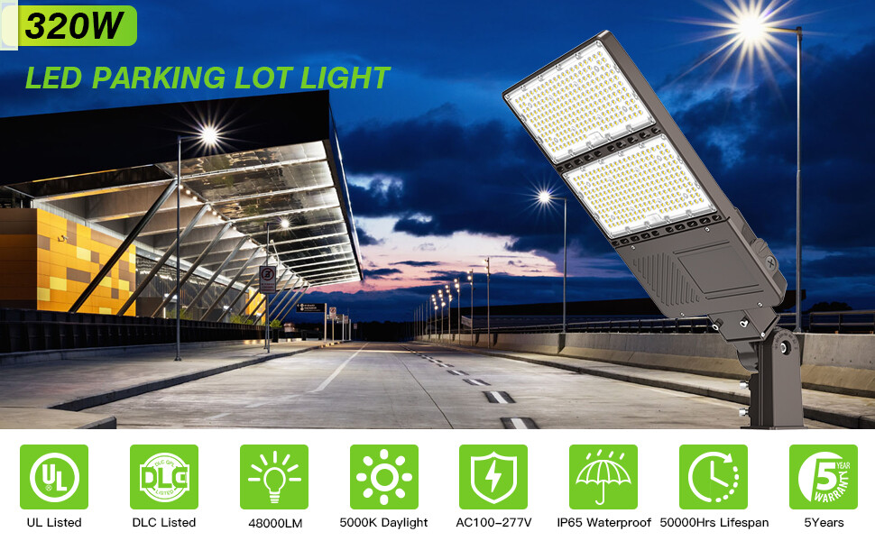 320 Watt LED Shoebox Light Outdoor Parking Lot Street Pole Fixture Dusk to Dawn