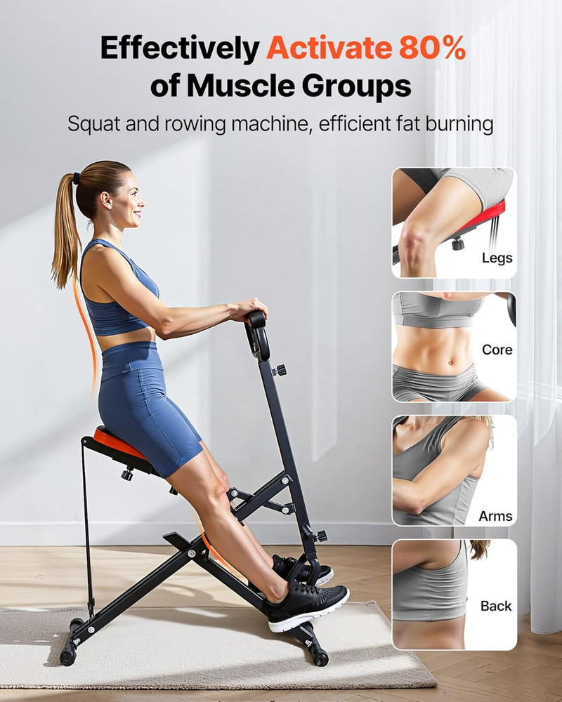 Squat Machine, Deep Squat Rowing Machine for Home, Easy Setup & Foldable Exercis