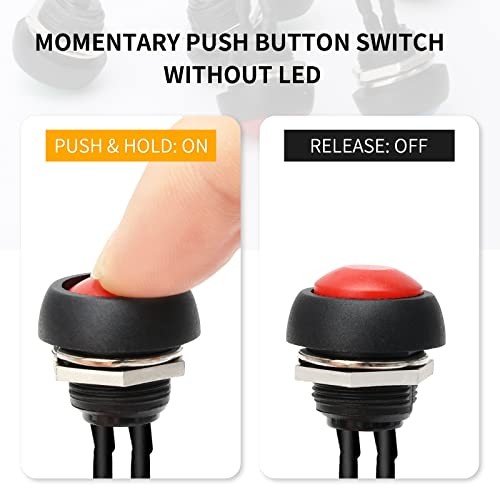 6PCS 12mm Momentary Push Button Switch Mini Round Waterproof SPST Switch Red