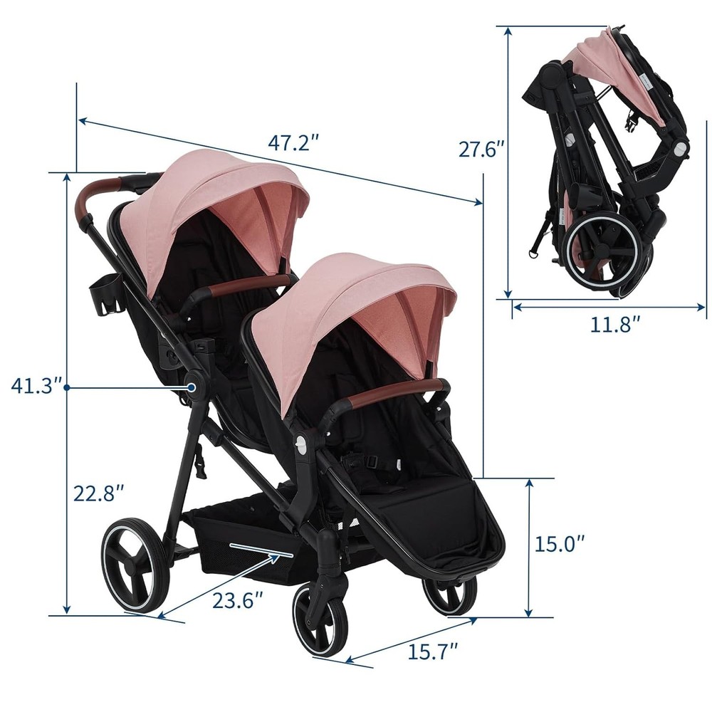 Double Stroller for Infant & Toddler, Reversible Tandem Stroller, One-Hand Fold