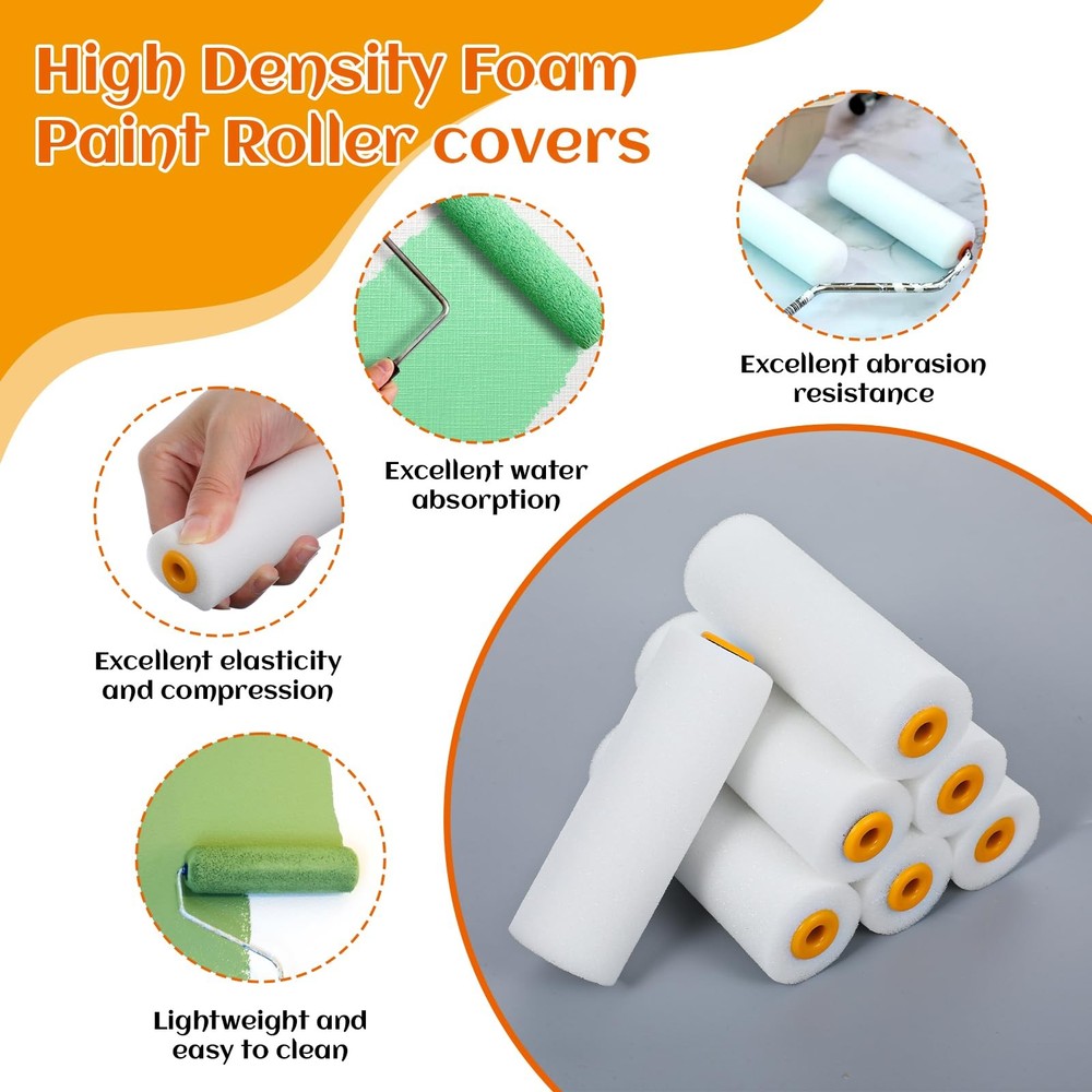 30 Pack 4 Inch Foam Paint Roller Covers, High Density White Mini Paint Roller...
