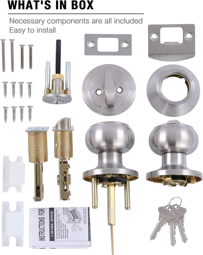 All Keyed Identical Deadbolt Door Knob Combo Set - Single Cylinder Lock with Cla