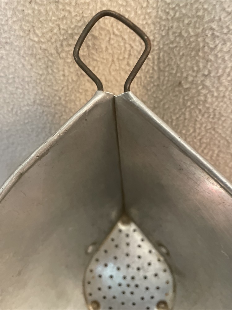 Antique Ovoid Teardrop Metal Colander Sieve Strainer Hanging Loop Riveted Base