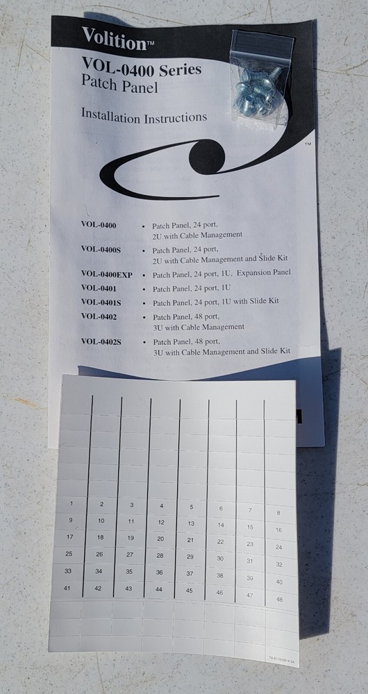 Volition VOL-0400S Patch Panel 24 Port 2U with Cable Management + Slide Kit Dent