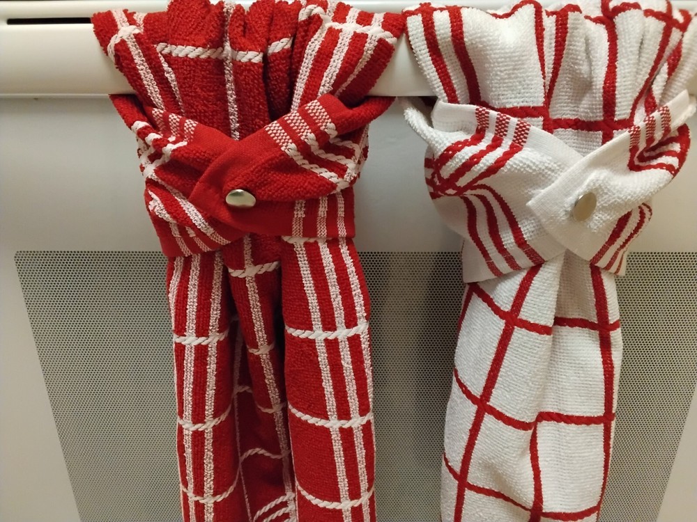 Hanging Hand Kitchen Towel Red, White, Snap, Stripe, Hand Dish Towel