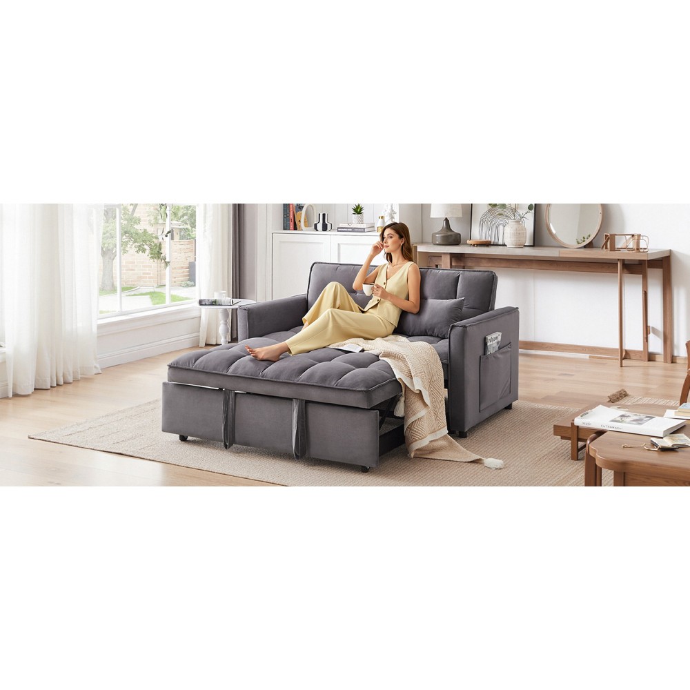3-in-1 Convertible Sofa Bed with Adjustable Back, Storage, Greige