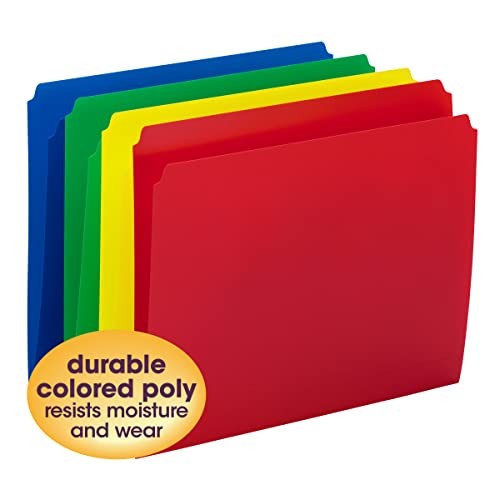 Poly File Folder, Straight-Cut Tab, Letter Size, Assorted Primary Colors, 12