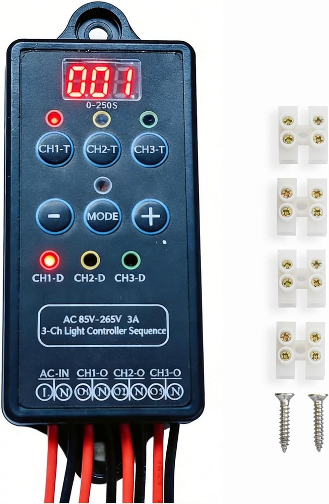 AC 110/240V 3 Channel Light Controller Sequencer with 50+ Modes,Easy to Program