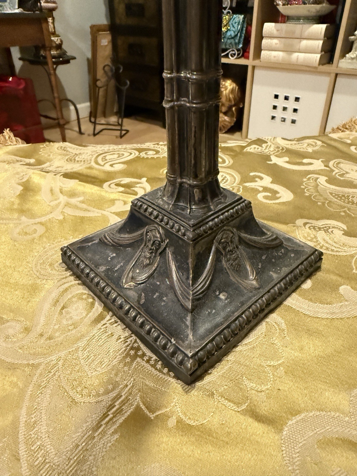 Antique Corinthian Column Silver Plate Old Sheffield Candlestick C. 1800 12 Inch