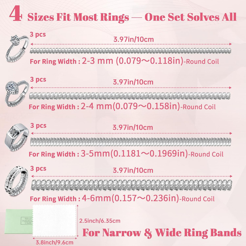 Ring Sizer Adjuster for Loose Rings – 12 Pack Invisible Ring Guards, Clear Ring
