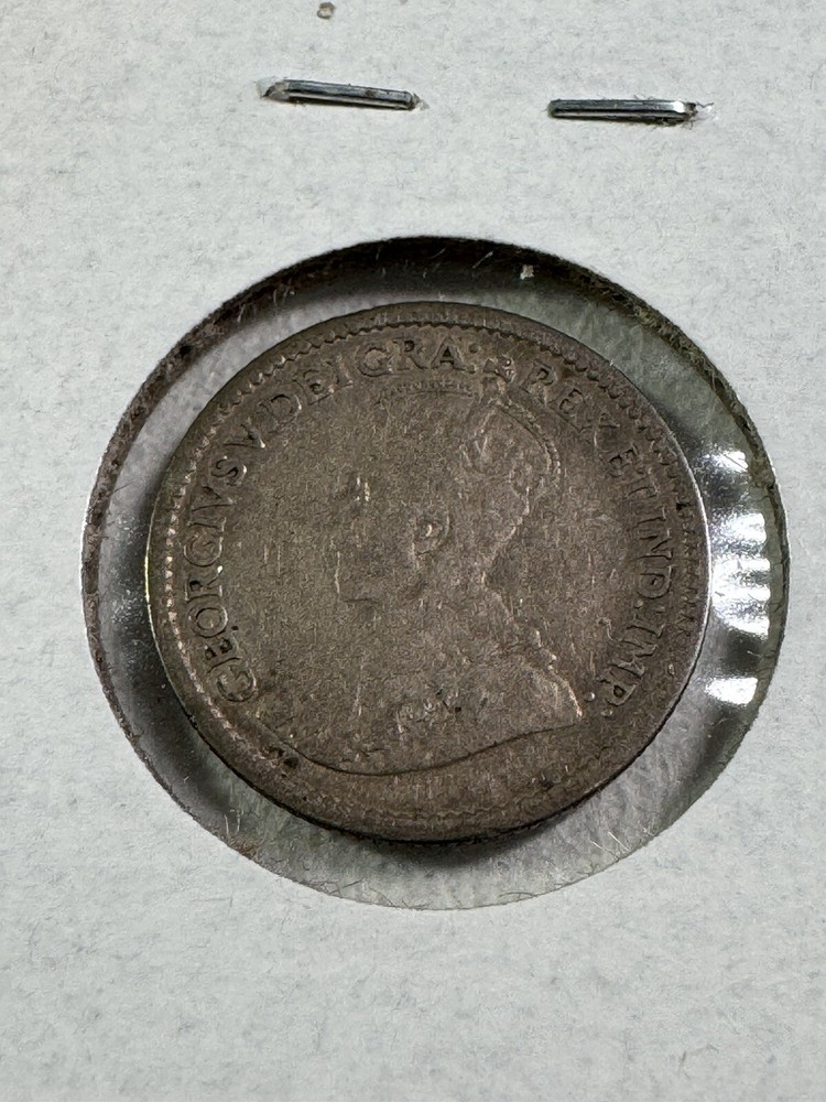 1916 Canada 5 Cents Small Silver Coin Cleaned