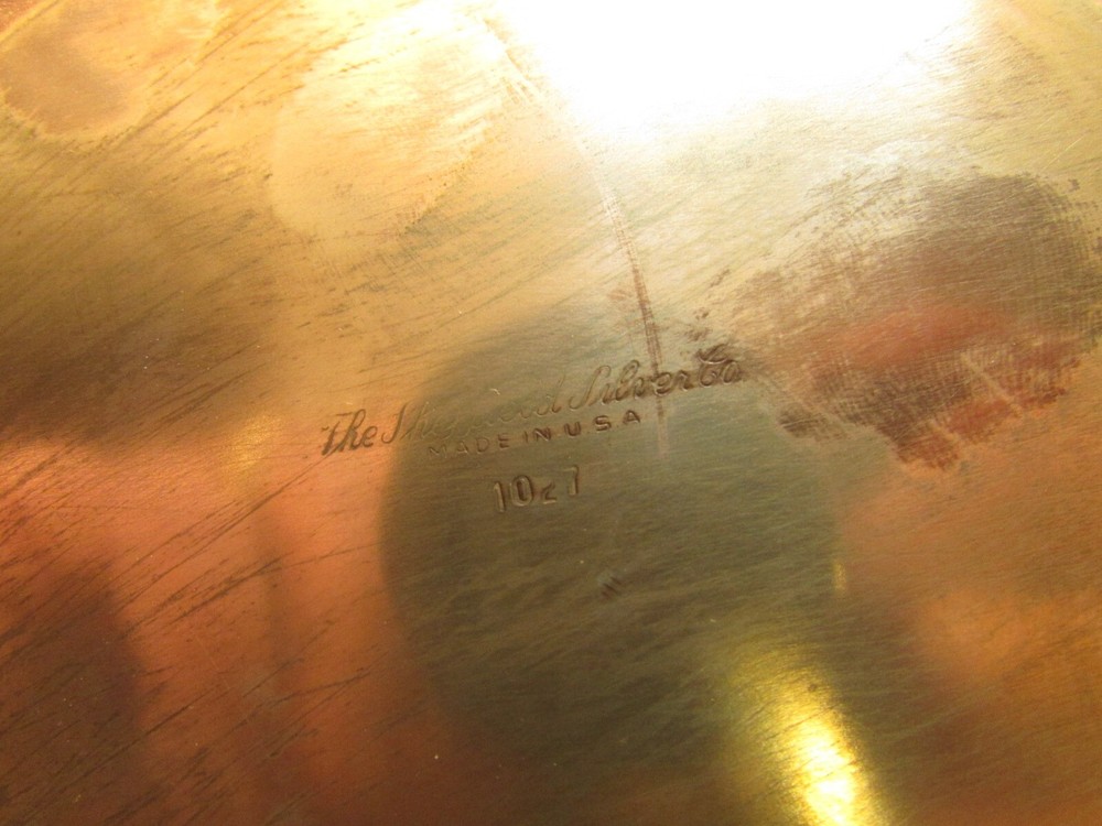 Vintage Sheffield silverplate pedestal 2 QT serving dish w/Pyrex insert