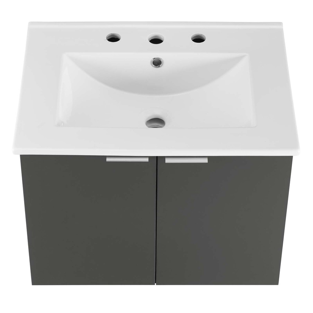 Modway Maybelle 24" Wall-Mount Bathroom Vanity In Gray White