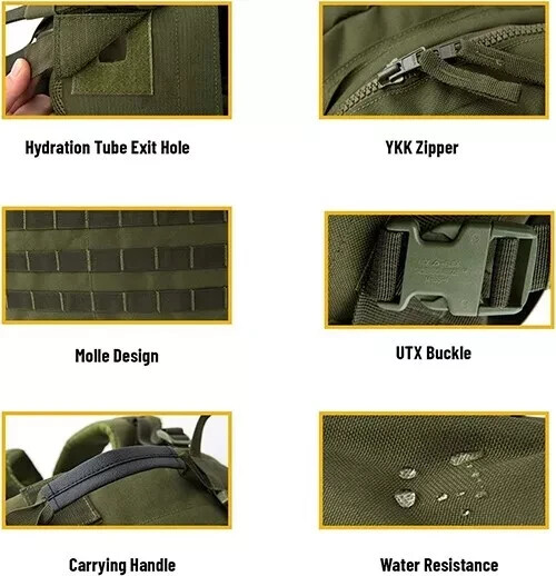 MOLLE Medium Rucksack OD Green 50L Internal Frame Tactical Pack w/ Pouches