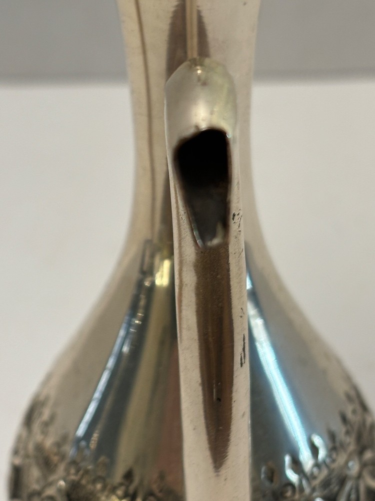 Middle Eastern Style COFFEE POT Silverplate Flower Embossed Band 12oz Vintage