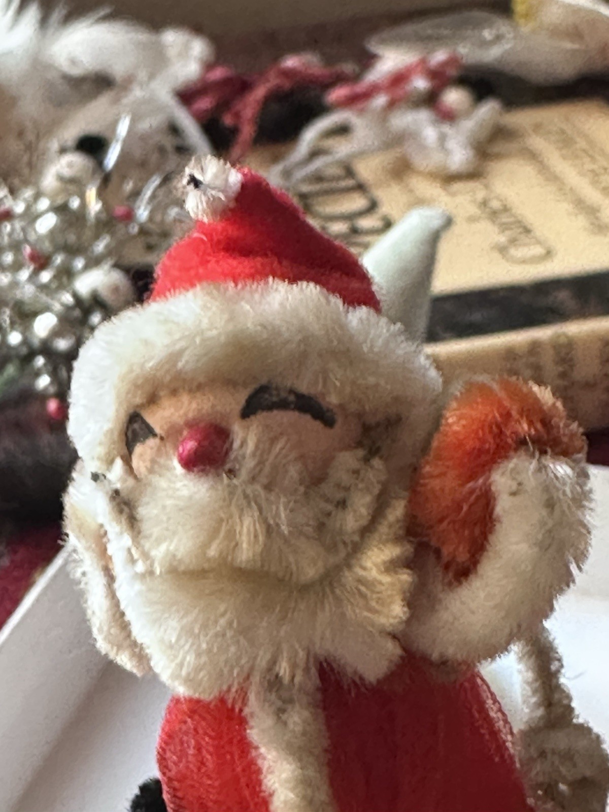 Bundle of rare Santa Claus Elfs Christmas Spun Cotton Heads Chenille Mid Century