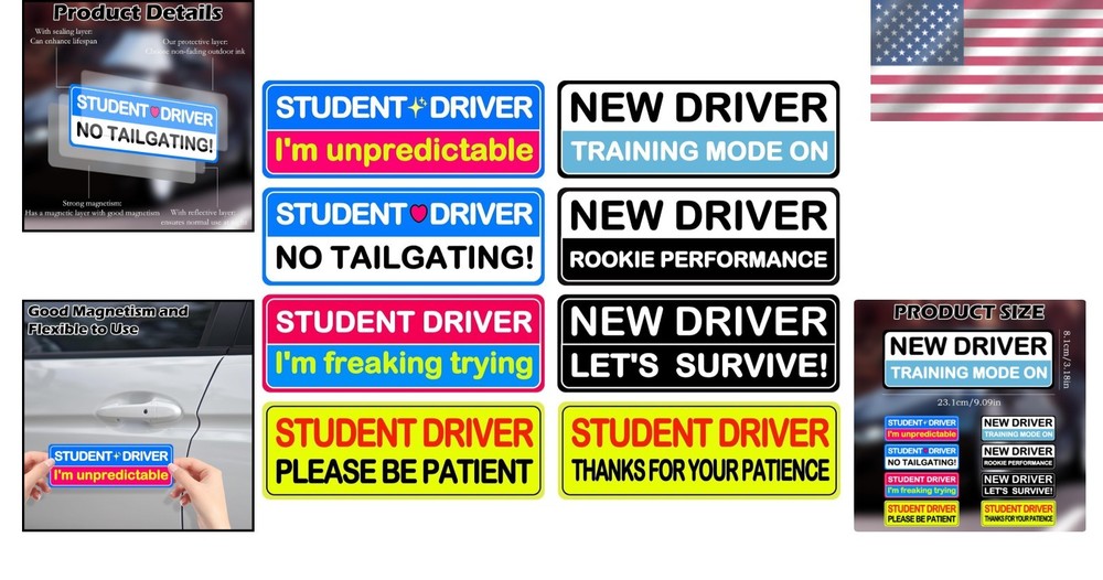 8Pc Student Driver Magnetic Sticker Set