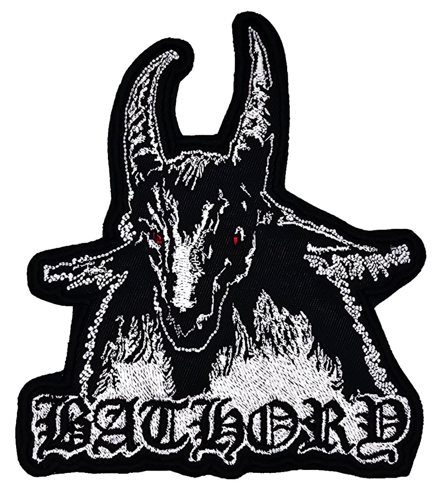 BATHORY GOAT BLACK LOGO (shaped border) EMBROIDERED PATCH