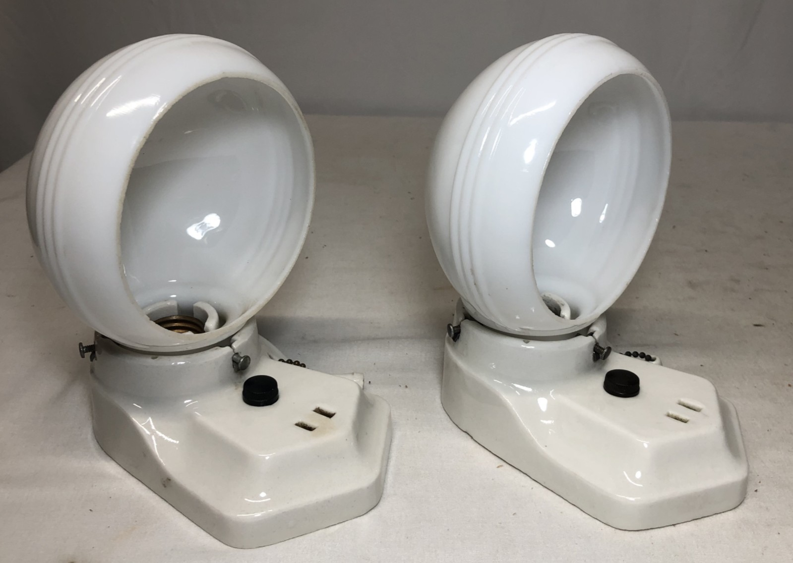 Antique Porcelain Wall Sconce Pair Vtg Light Fixture Ceramic Bath Art USA #J67