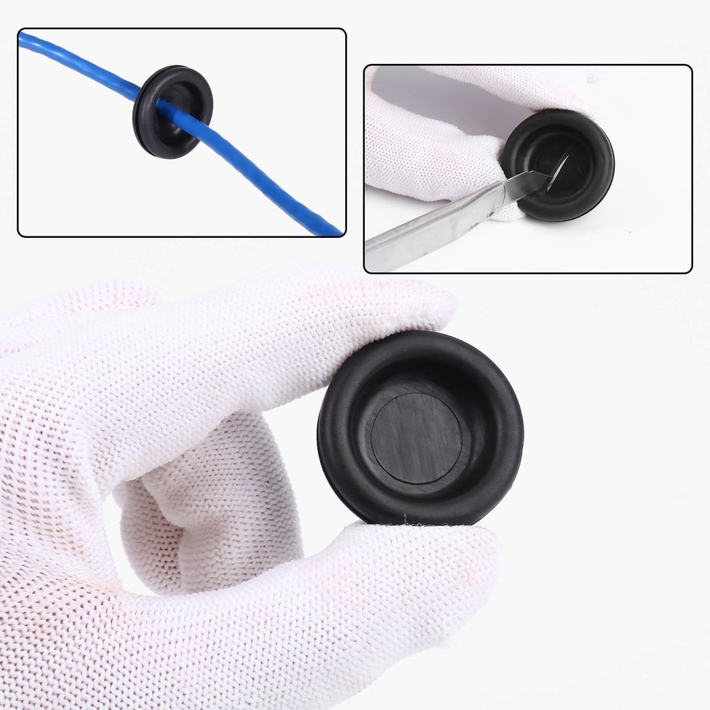 170PCS Rubber Grommet Kit - Closed Plug, Electrical Wire Black
