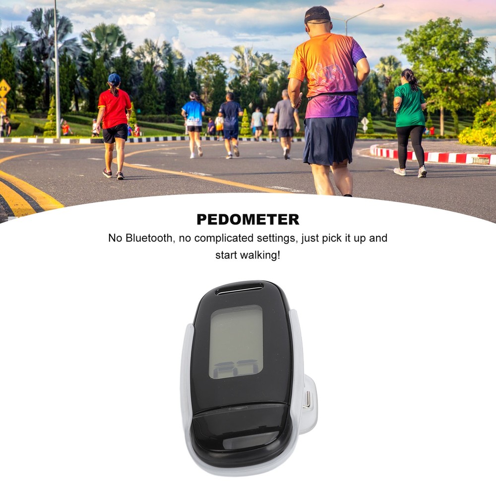 (Black)Step Counter Large LCD Screen USB Rechargeable Accurate Portable AN