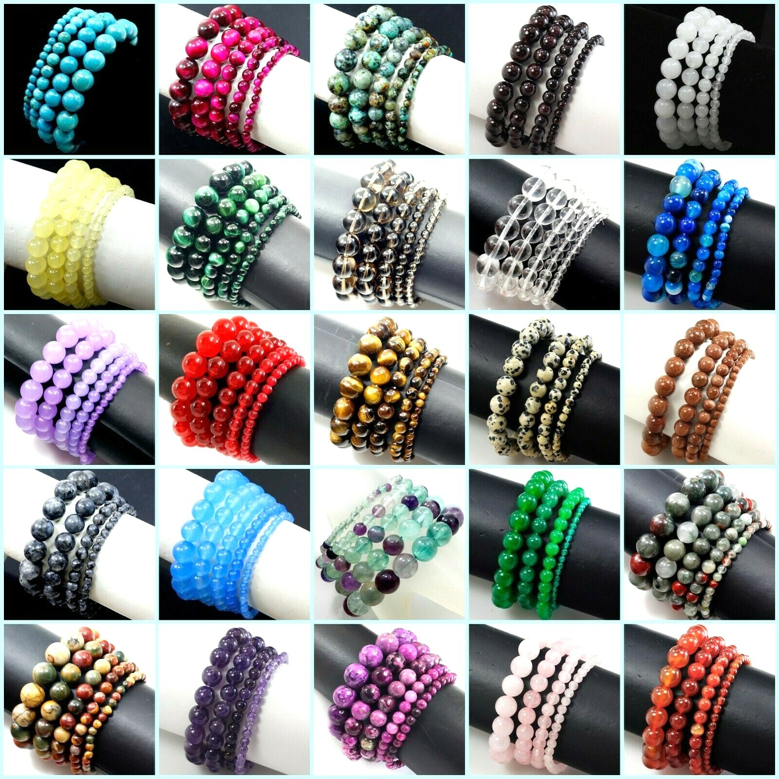 Wholesale Gemstone Bracelet Balance Elastic Stretch 4mm 6mm 8mm 10mm 12mm 7.5"