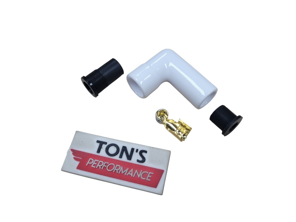8mm White Ignition High Temp Ceramic Spark Plug Wire Boot Terminal Kit 90-Deg