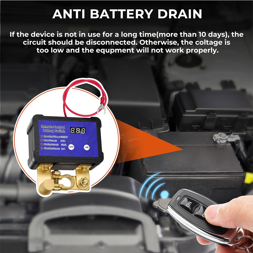 12V/24V 240A Kill Switch Remote Battery Disconnect Switch LED Voltmeter US