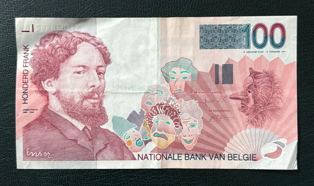 2 x Belgian 100 Francs 1996 Banknotes ~ JAMES ENSOR