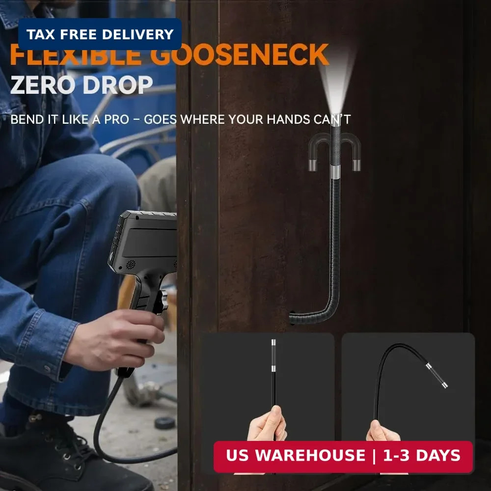 Articulating Borescope Camera with Screen, 2-Way Flexible Inspection Camera with