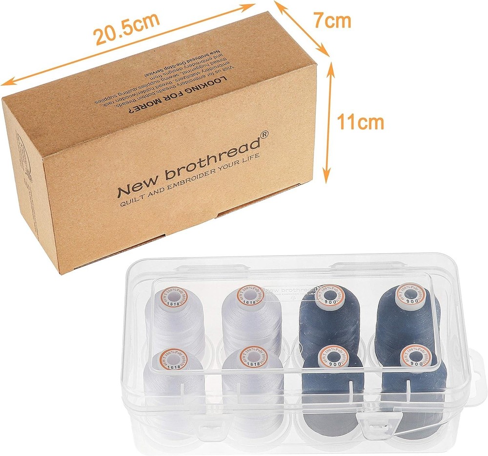 Polyester Embroidery Machine Thread 1000m Snow White and Black with Storage Box